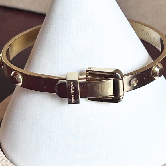 Michael Kors Gold-Tone Hinged Buckle Bracelet With Stud Accents Signed - Picture 1 of 7